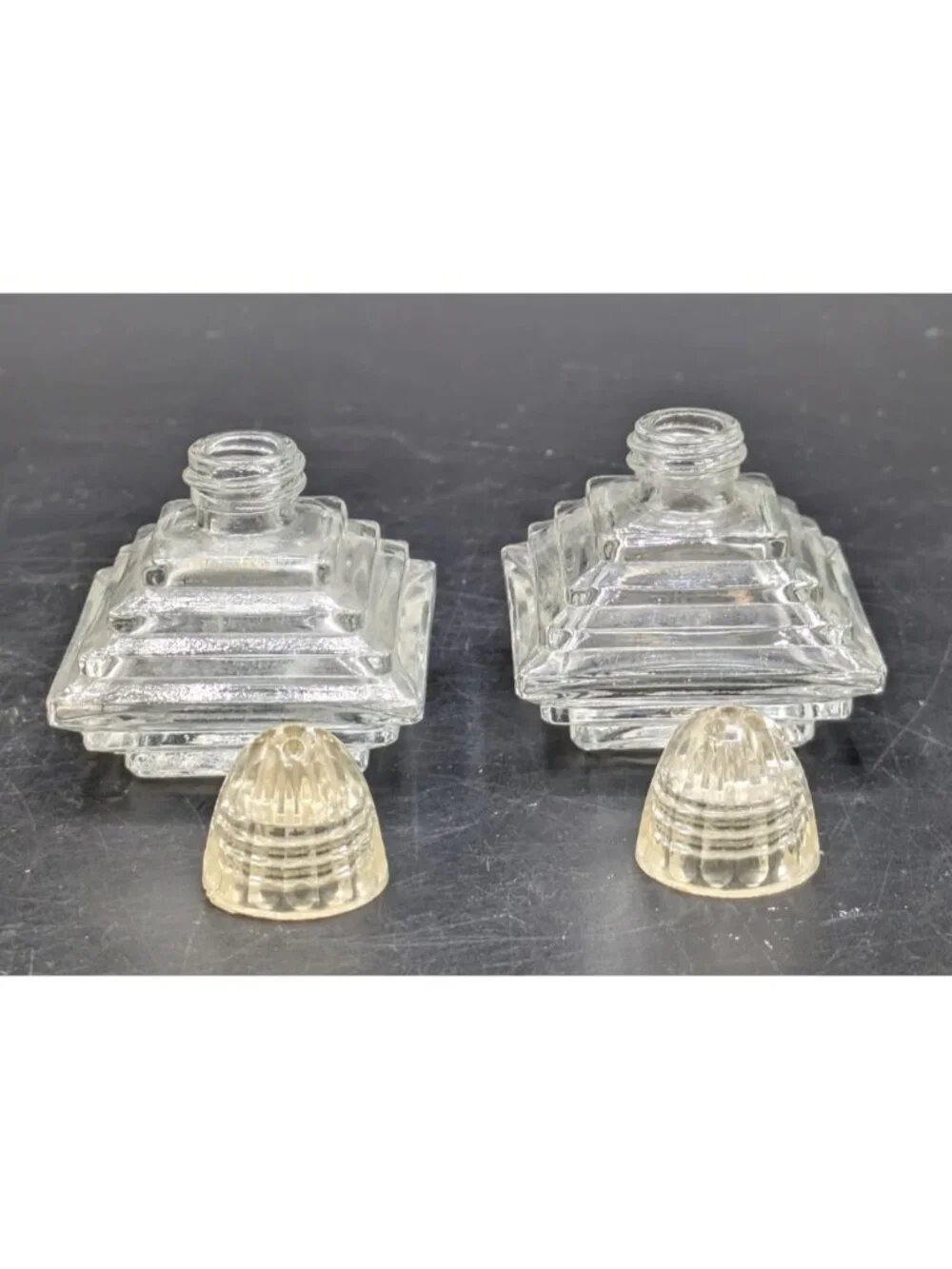 Vintage Art Deco Glass Pyramid Individual Salt Pepper Shakers Set of 8